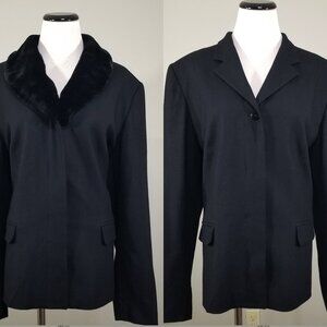 Pendleton Black Wool Blazer Jacket 18 Tall Womens Removable Faux Fur Collar Coat